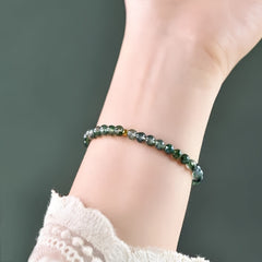 Moss Agate Bead Bracelet - 6mm Natural Stone for Growth & Connection