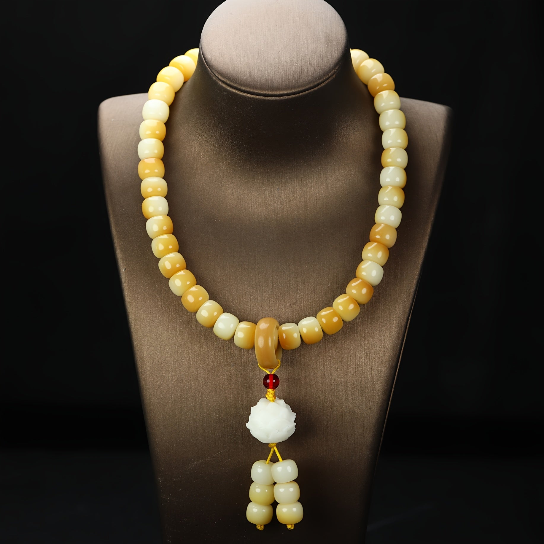 Natural Handmade Braided 108 Beads Rosary Bracelet Necklace - Yellow & White for Spiritual Healing and Protection