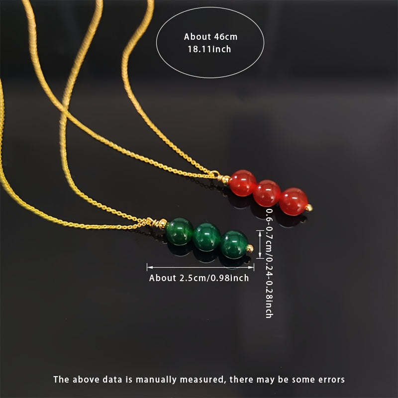 Women's Elegant Vintage Necklace - Natural Agate Bead Pendant with Delicate Chain for Harmony & Protection