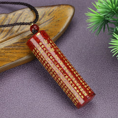 Natural Cinnabar Heart Sutra Pendant Necklace - Harmonious Energy for Protection & Prosperity