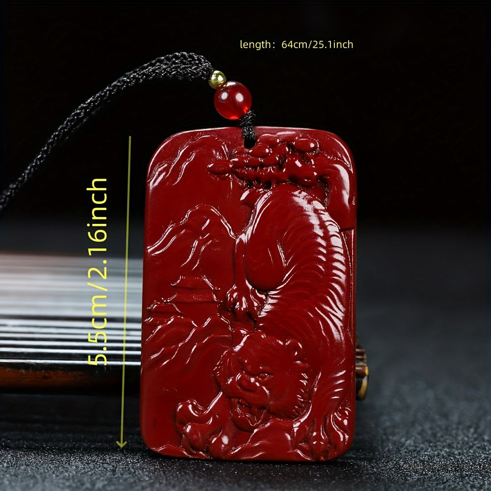 Purple Golden Pyrite Square Tiger Pendant with Red Cinnabar for Courage and Protection