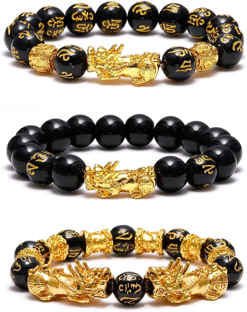 Feng Shui Wealth Bracelet  Ultimate Prosperity Armor for Men Women Pixiu and black obsidian. It brings prosperity, offers protection, attracts good fortune and repels evil spirits
