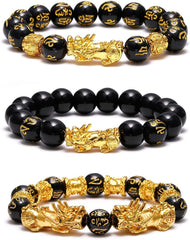 Feng Shui Wealth Bracelet  Ultimate Prosperity Armor for Men Women Pixiu and black obsidian. It brings prosperity, offers protection, attracts good fortune and repels evil spirits