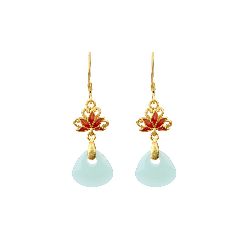 Vintage Golden Plated Copper Lotus Earrings for Spiritual Balance Energy