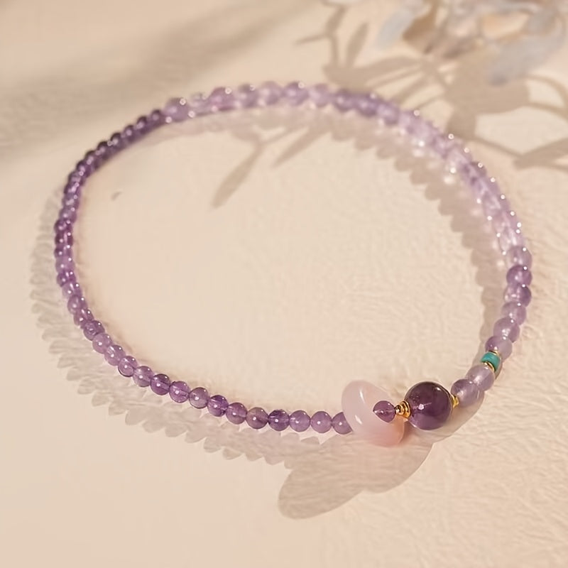 1pc Elegant Purple Double Circle Bracelet - Simple Lavender Stackable Bracelet for Harmony & Prosperity