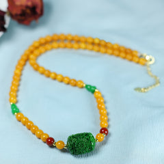 Vintage Wax Necklace - Agate Pendant for Harmony & Protection