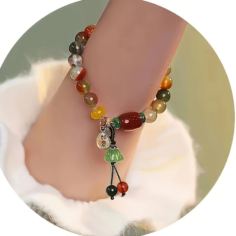 Bohemian Multi-Color Natural Agate Beaded Bracelet — Energy Balance, Luck & Spiritual Harmony Charm