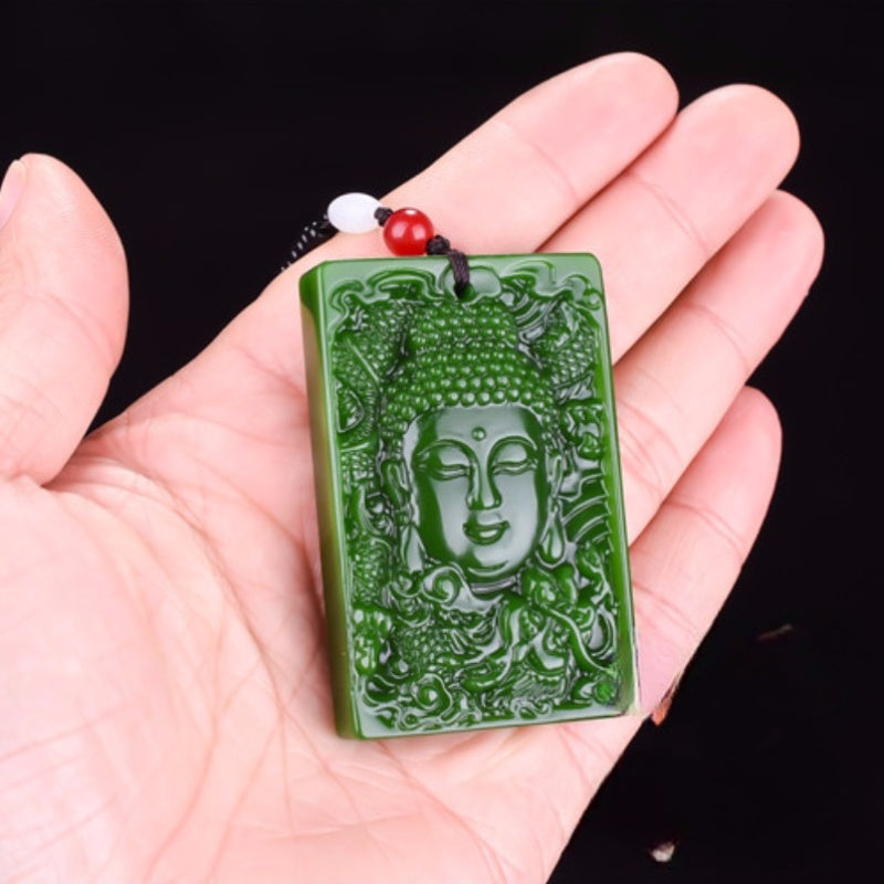 Stylish Spinach Green Pendant Necklace for Men - Good Luck Charm with Positive Energy