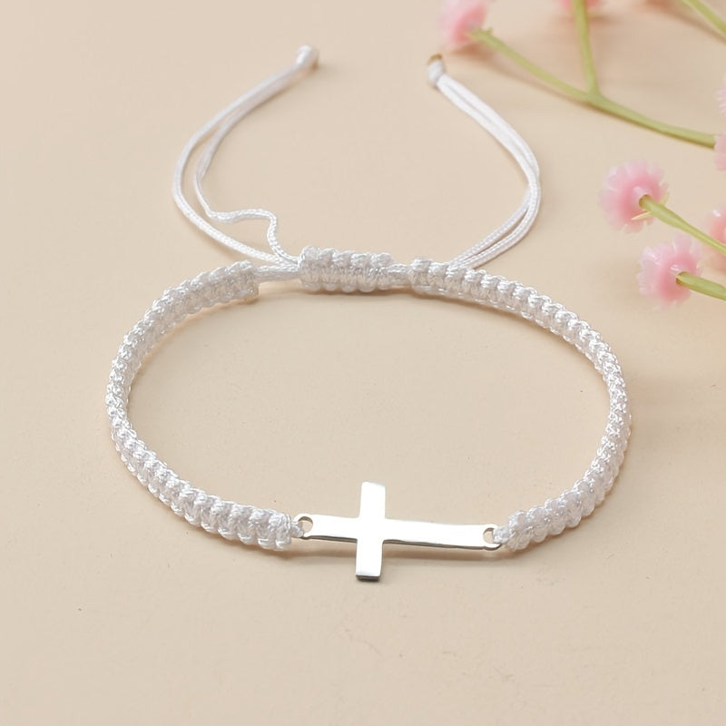 Steel Cross Bracelet - Adjustable Hand Woven Cross for Spiritual Protection & Daily Wear