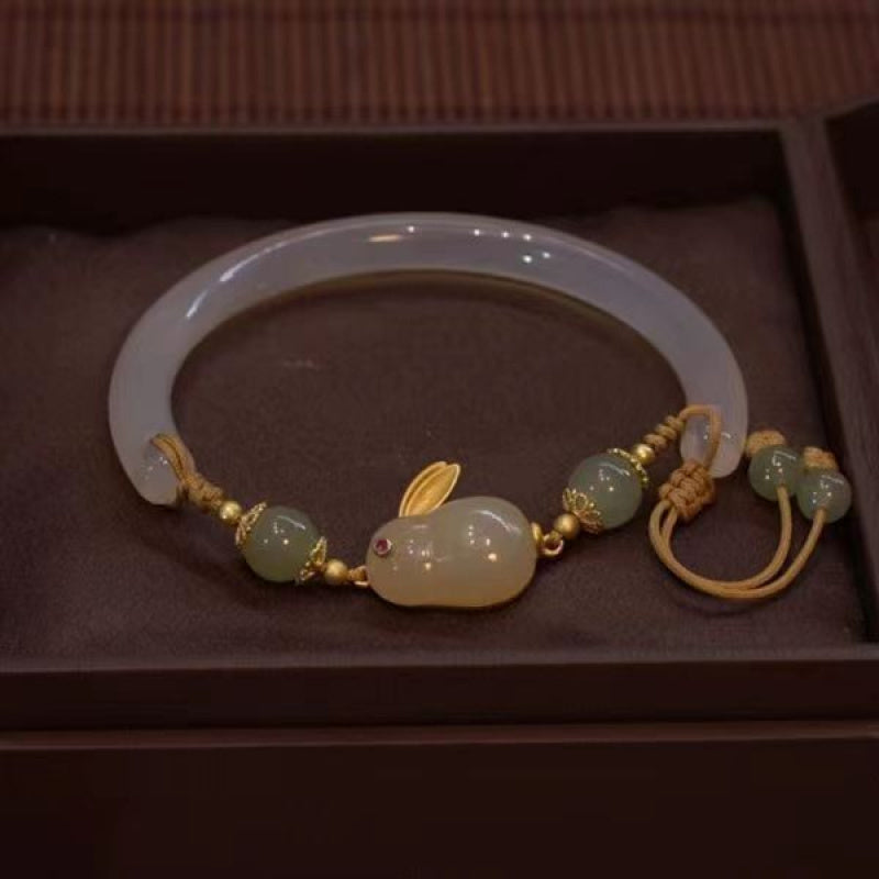 Jade Rabbit Prosperity Bangle — Adjustable Wealth Energy Bracelet for Daily Luck, Calm Protection & Auspicious Blessings (Year of the Snake Gift)