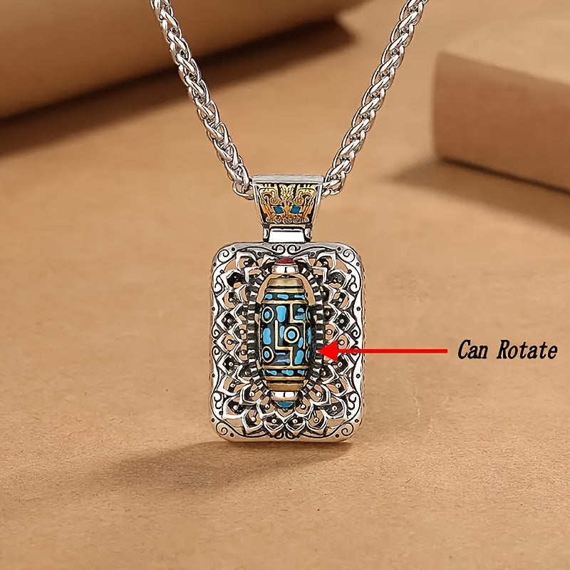 Cool Rotating Bead Vintage Black Imitation Turquoise Pendant Necklace — Spiritual Energy & Harmony Amulet