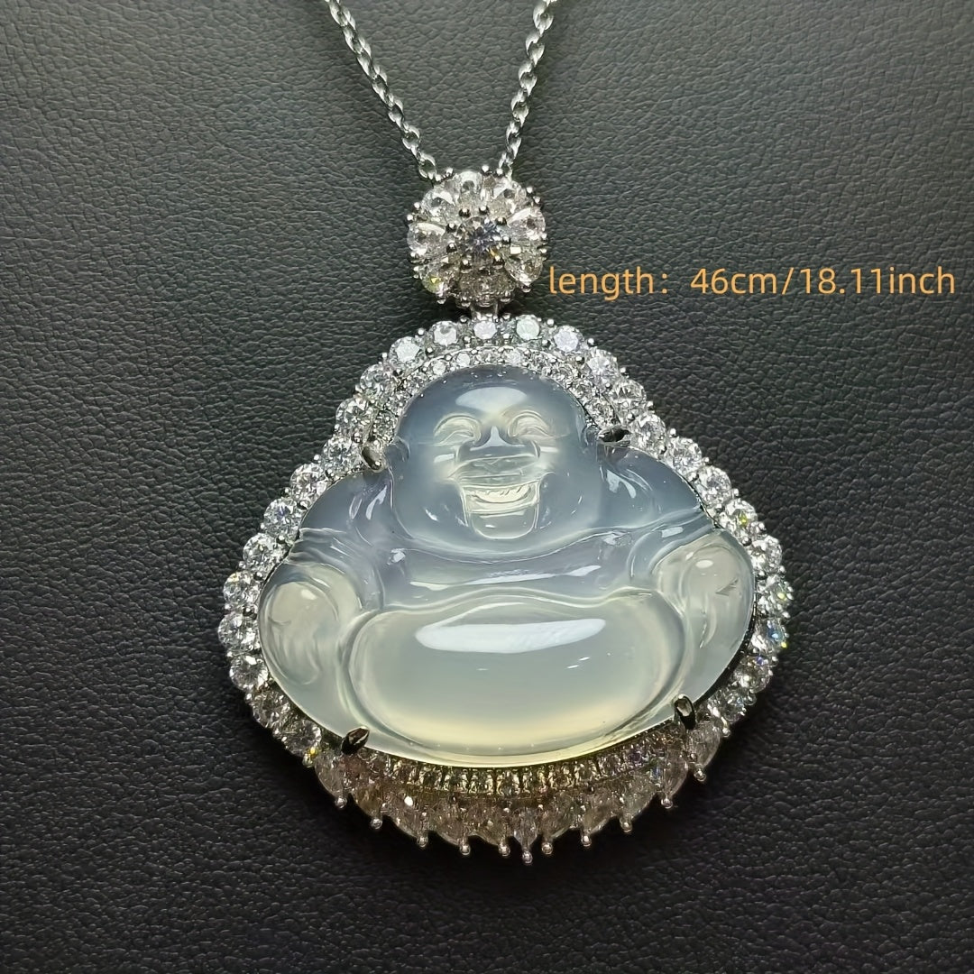 Men's Natural Agate Smiling Character Pendant Necklace - Retro Stone Jewelry for Positive Energy & Mental Clarity