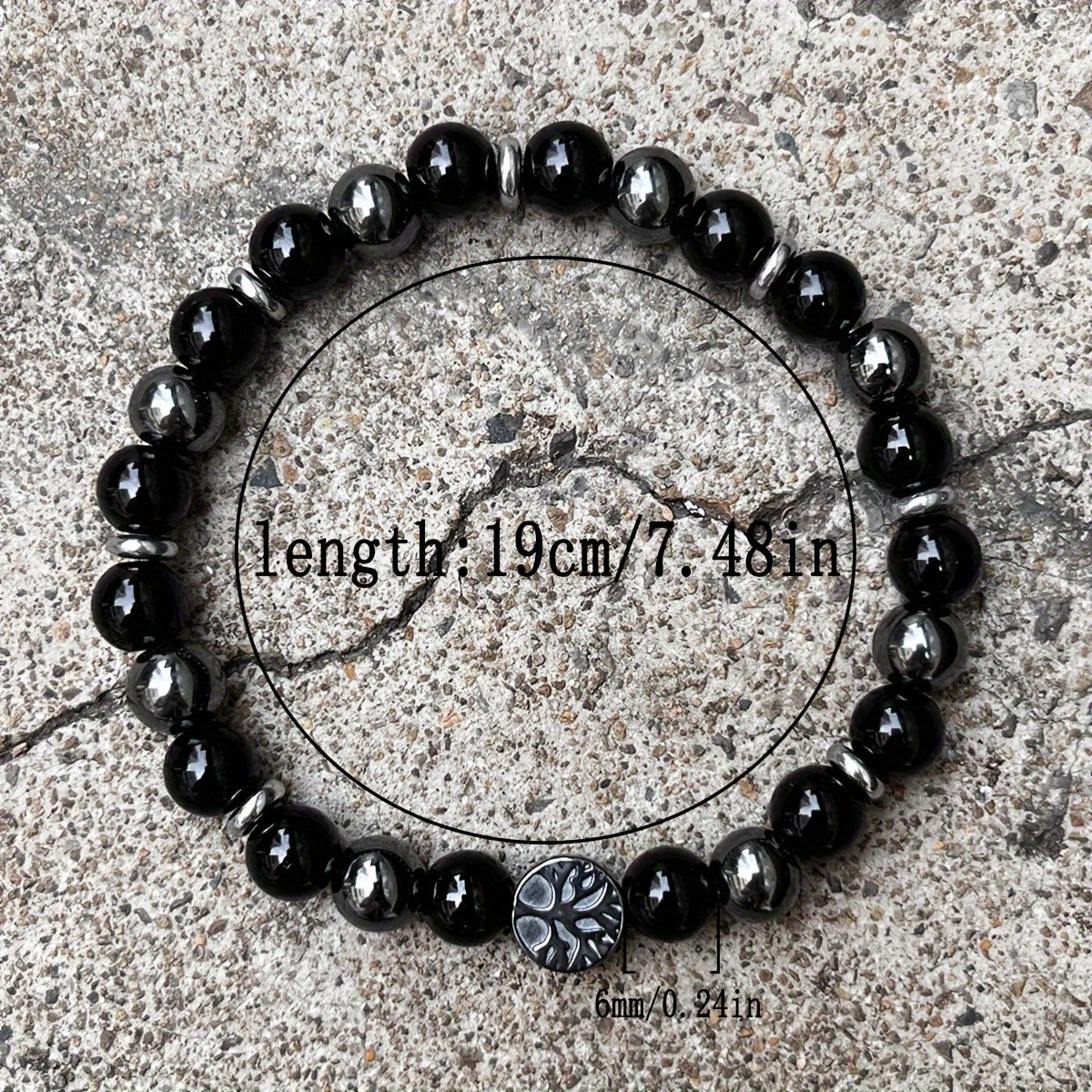 Men's & Women's Fashion Bracelet - Natural Stone Obsidian & Hematite with Tree Pendant for Energy Balance