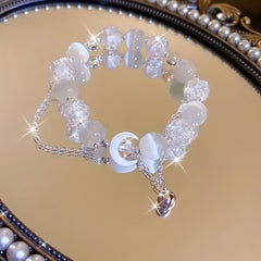 1pc Moon Bell Pendant Bracelet - Bohemian Style with White Glass Beads & Silver Chain for Spiritual Energy & Mindful Living