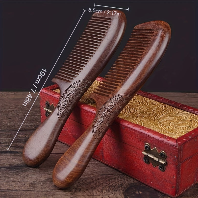 Elegant Golden Black Sandalwood Comb - Double-Sided Carved Five-Tooth Design for Hair Care Energy