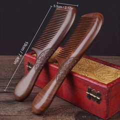 Elegant Golden Black Sandalwood Comb - Double-Sided Carved Five-Tooth Design for Hair Care Energy