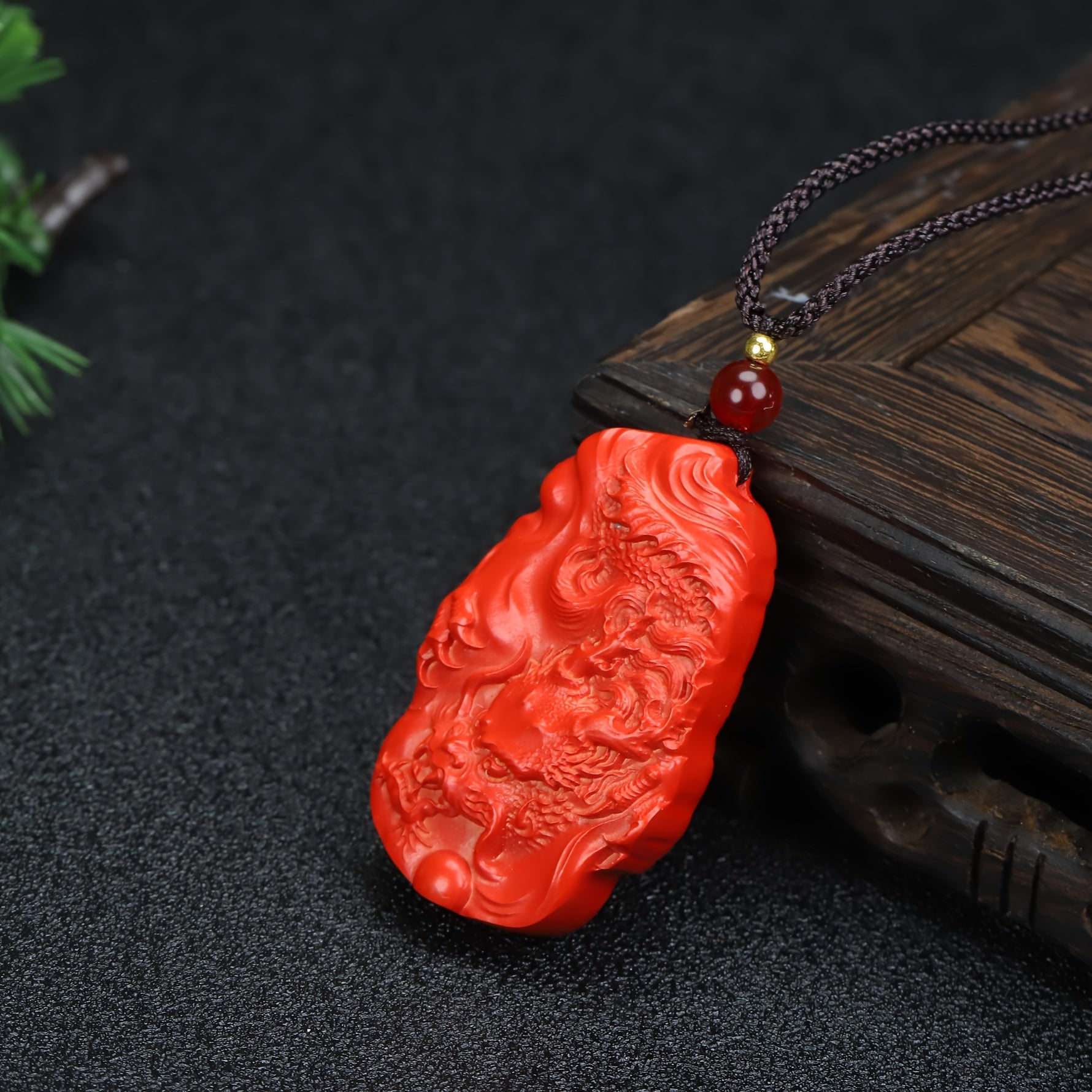 Authentic Cinnabar Dragon Amulet for Men - Prosperity, Protection, and Traditional Style
