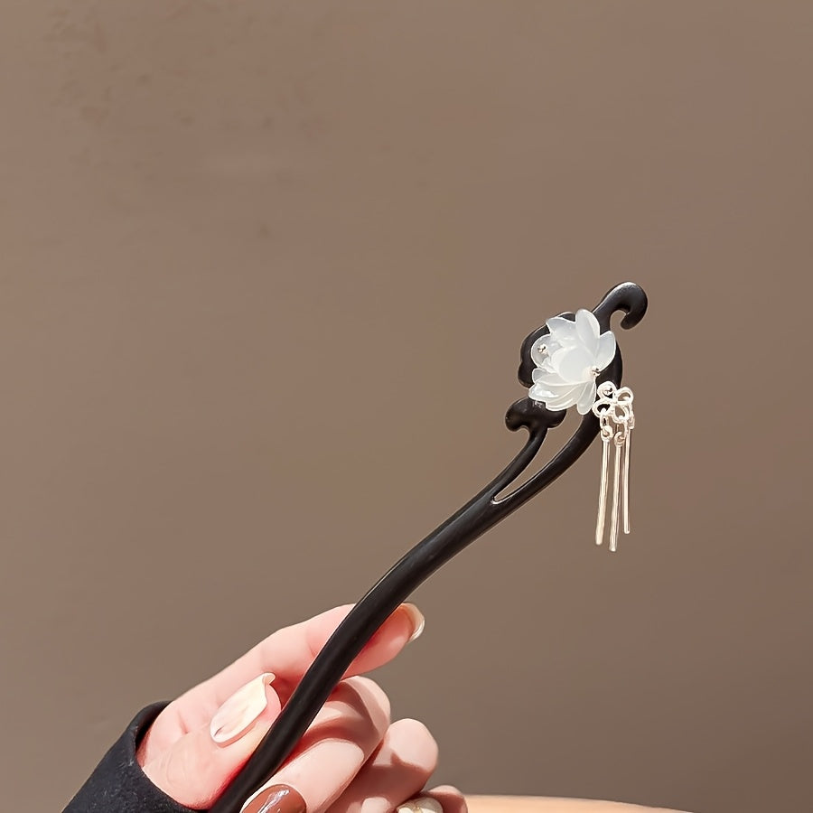 New Chinese Style Lotus Hairpin For Women - Ancient Wooden Disc Design with Hanfu Qipao Energy Flow for Mindful Adornment