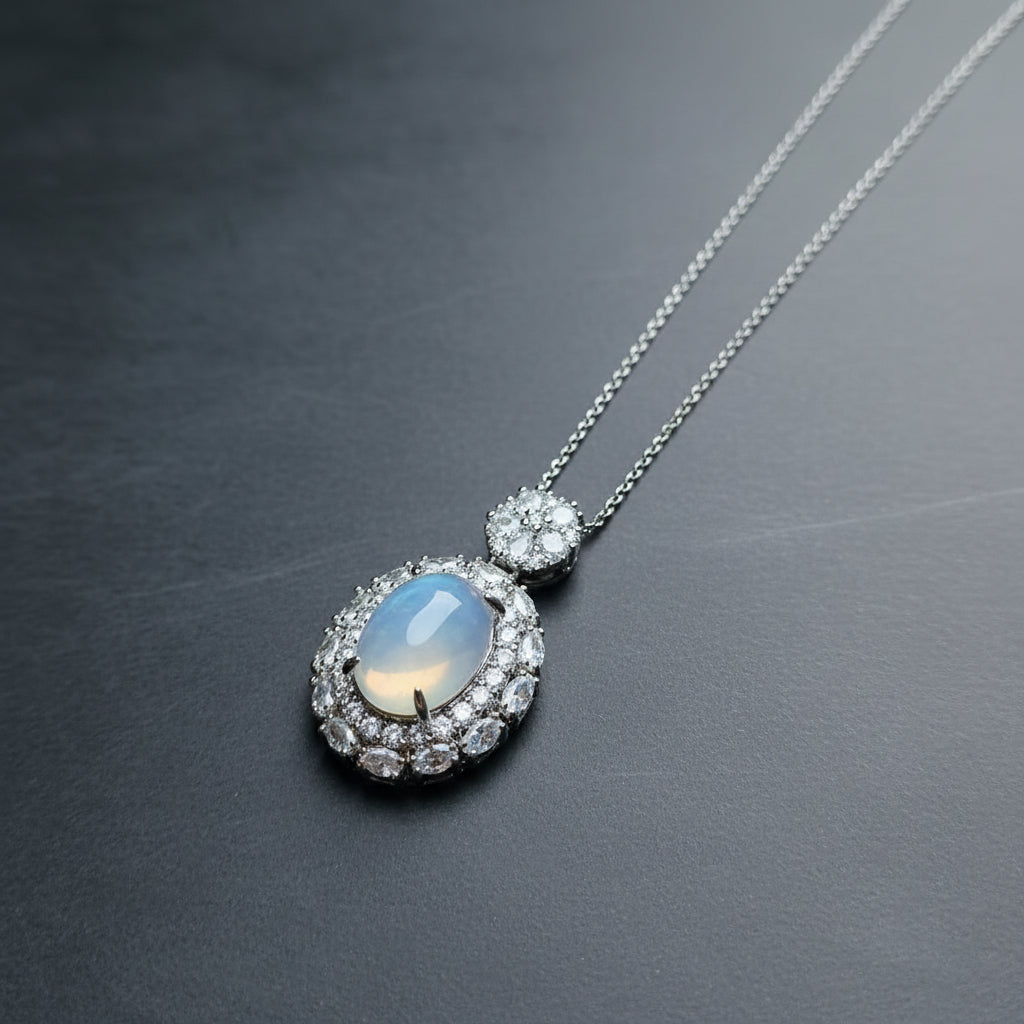 Elegant Oval Onyx Pendant with High Ice Agate Dove Egg Drop - Natural Stone Necklace for Women