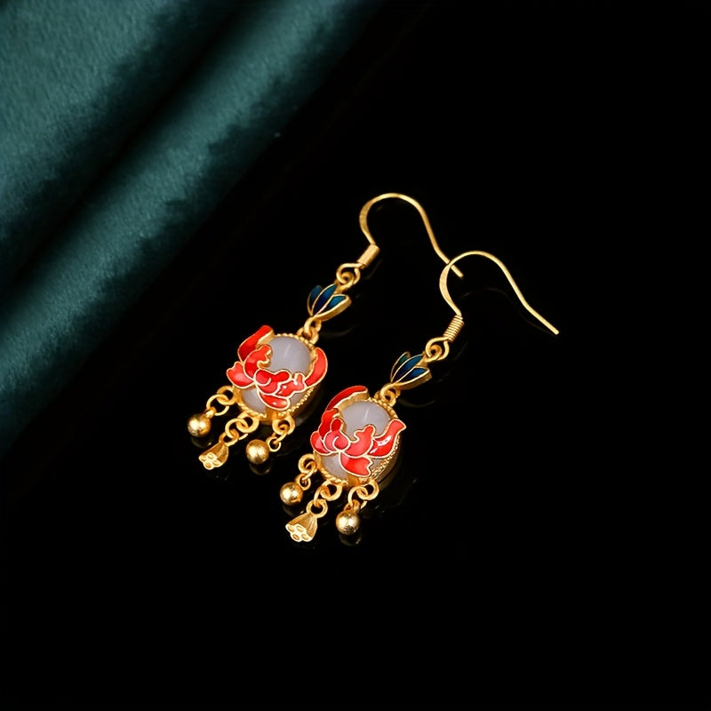 Vintage Chinese Floral Earrings - Golden Luxury with Harmonious Energy for Daily Wear