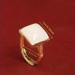 Vintage White Opalite Ring | Gold Tone Adjustable Statement Ring for Intuition, Clarity, and Elegant Style