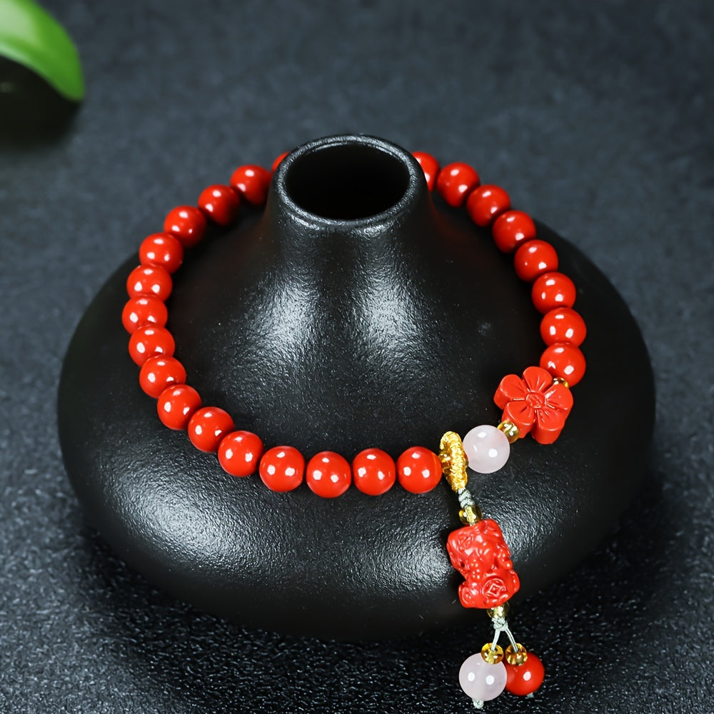 Men's Vintage Cinnabar Pixiu Bracelet for Luck, Protection, and Grounding Energy