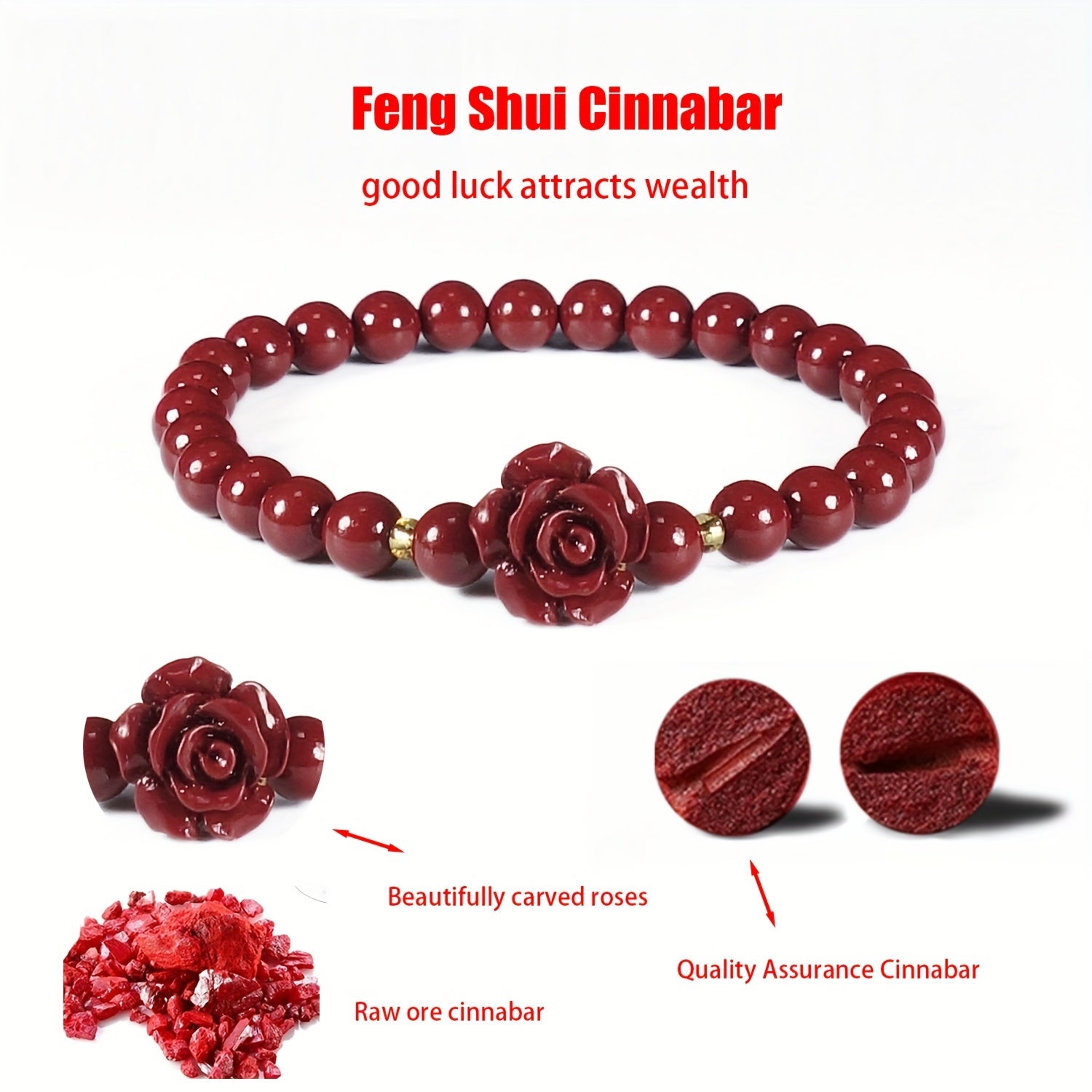 Rose Cinnabar Beaded Stretch Bracelet - Amass Fortunes with Natural Energy