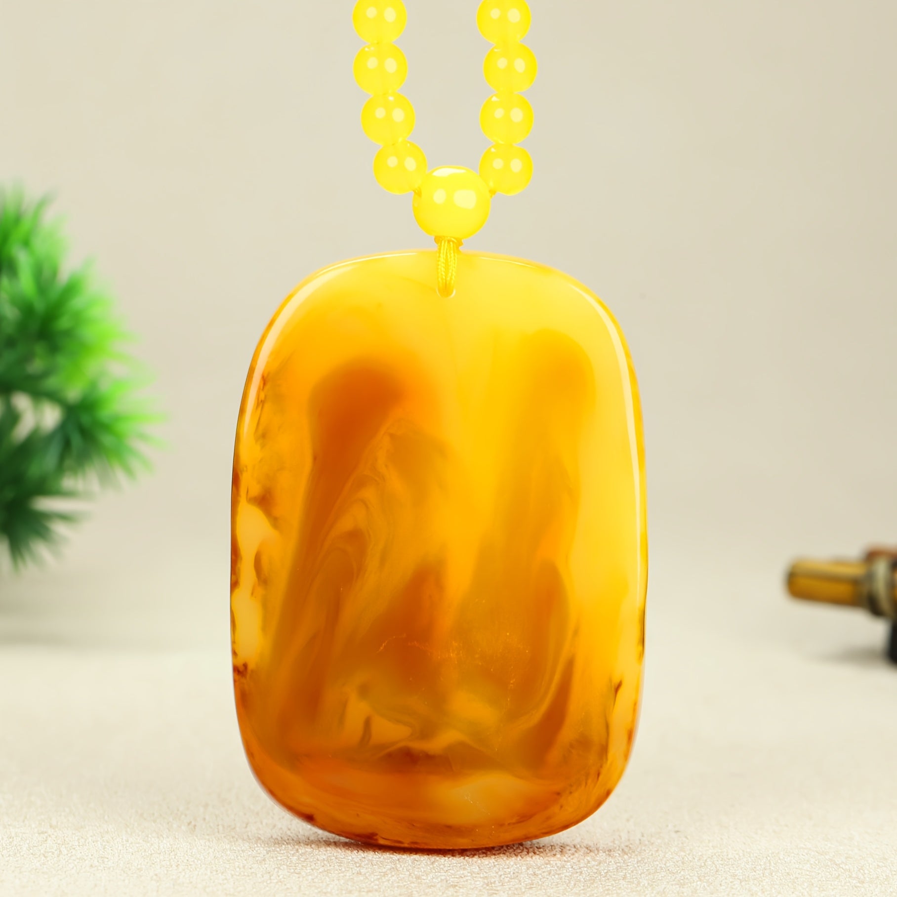 Elegant Vintage-Style Amber Character Pendant Necklace Handcrafted with Warmth & Spiritual Grounding for Meditation & Sweater Chains