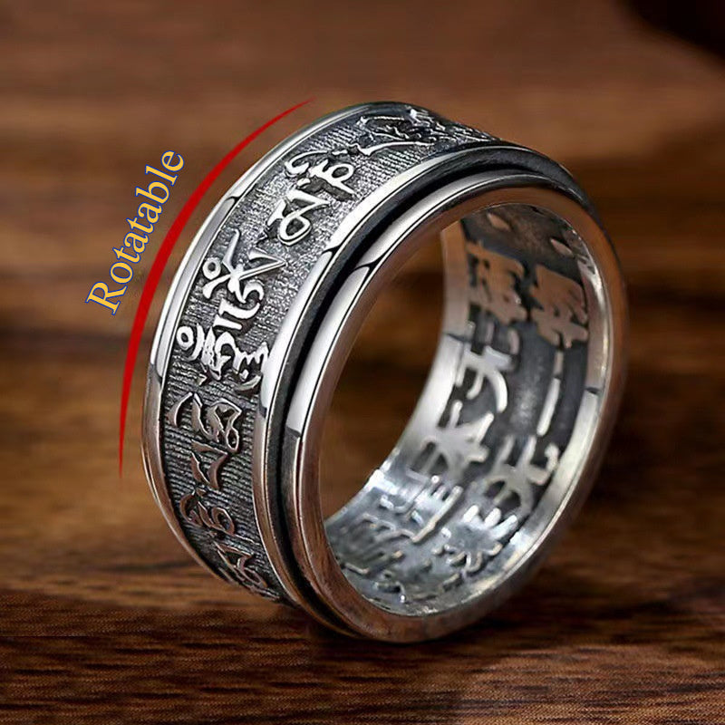1pc Feng Shui Ring Sanskrit Mantra Spinning Ring Protection Wealth Lucky Ring Amulet Jewelry High Quality Ring