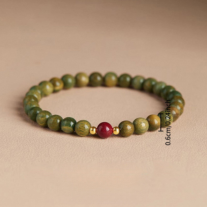 Natural Green Sandalwood Cinnabar Bracelet - Calming Agarwood Cultural Bead for Spiritual Energy