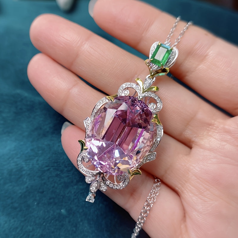 Elegant Oval Pink Synthetic Zirconia Pendant — Spiritual Harmony & Energy Balance Jewelry