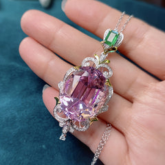 Elegant Oval Pink Synthetic Zirconia Pendant — Spiritual Harmony & Energy Balance Jewelry