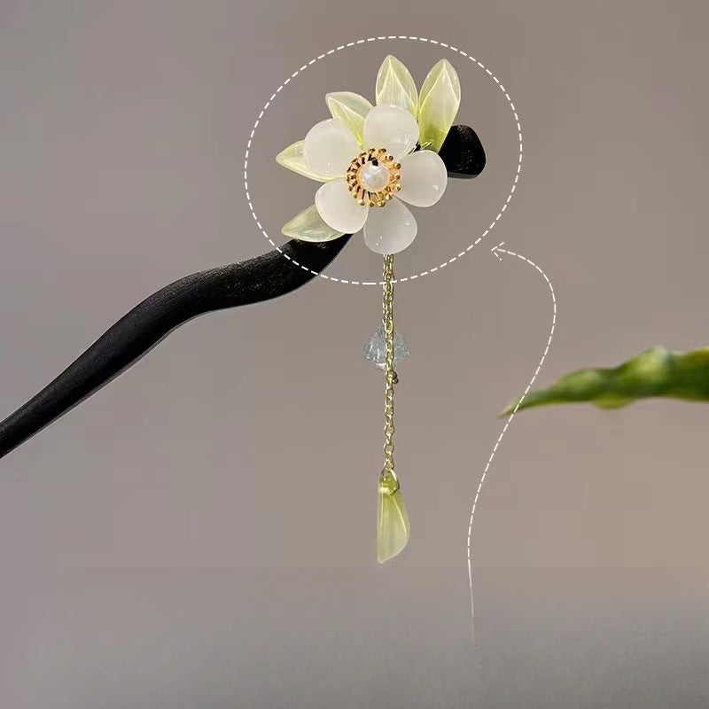 Ancient Style Magnolia Flower Tassel Hairpin - Elegant Alloy Retro Hair Accessory for Mindful Energy & Harmonious Elegance