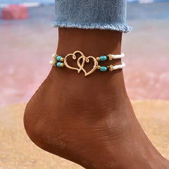 1 Ladies Double Layer Bead Heart Anklet - Pure Energy & Romantic Charm for Daily Wear
