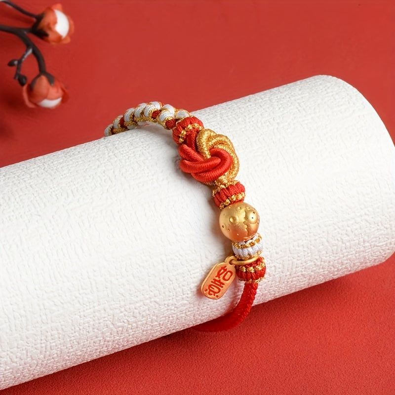 Handmade Mandala Knot Bracelet - Adjustable Charm with Golden Accents for Wealth & Abundance