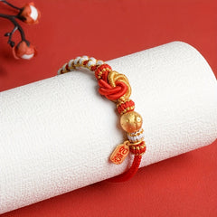 Handmade Mandala Knot Bracelet - Adjustable Charm with Golden Accents for Wealth & Abundance