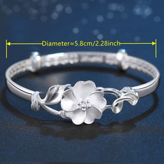 Retro Silver Flower Bracelet — 925 Sterling Silver Elegant Bloom for Heart Chakra Harmony