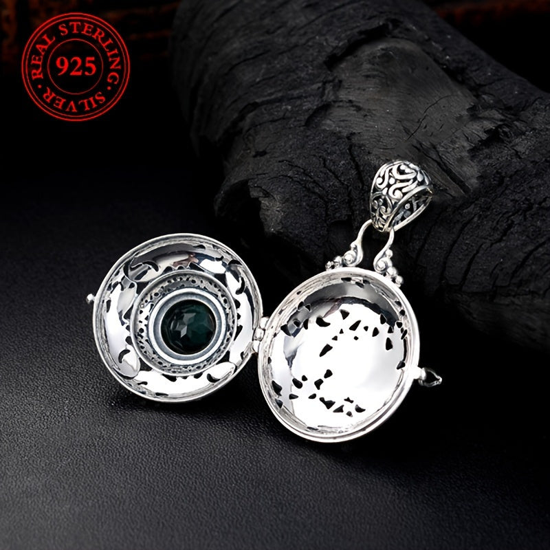 Elegant Vintage-Inspired 925 Sterling Silver Pendant with Green Zirconia - Protection, Abundance & Spiritual Harmony