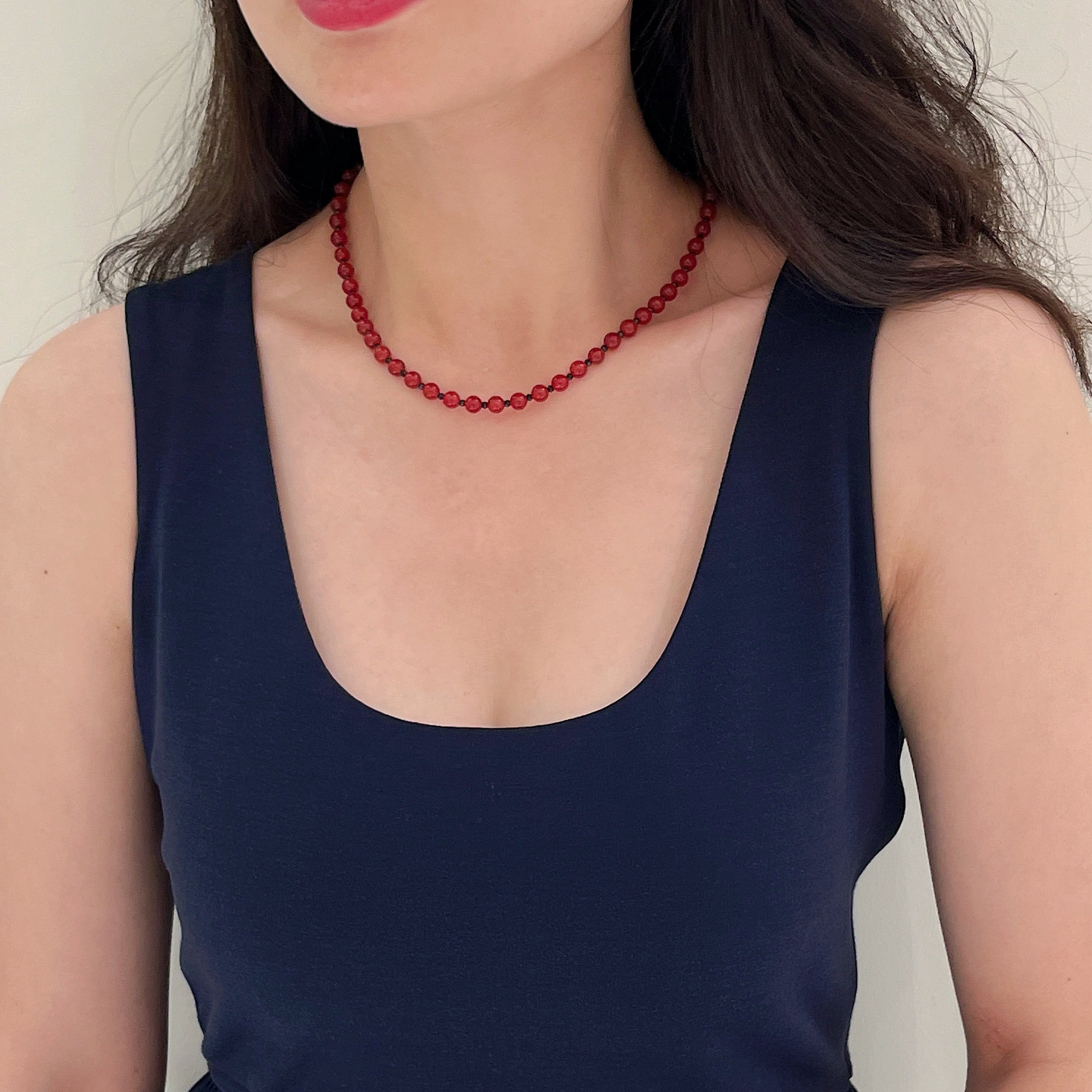 Elegant Red Onyx & Natural Spinel Necklace - French Romantic Style for Harmony & Protection