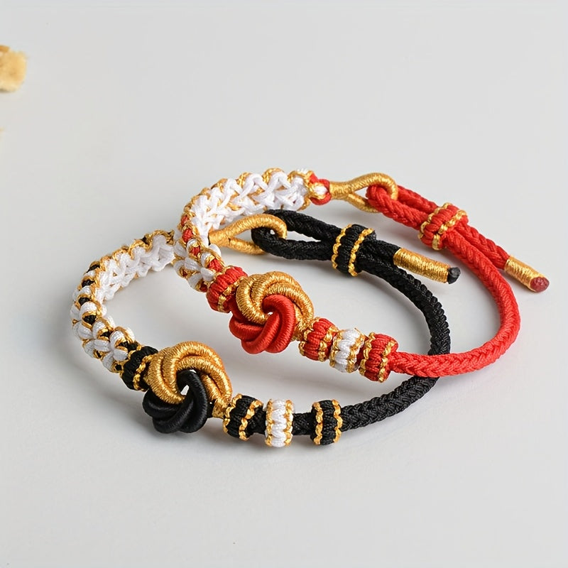 Finished Mandala Knot Bracelet - Lucky Blue & Gold Weaving Rope for Harmony & Creativity