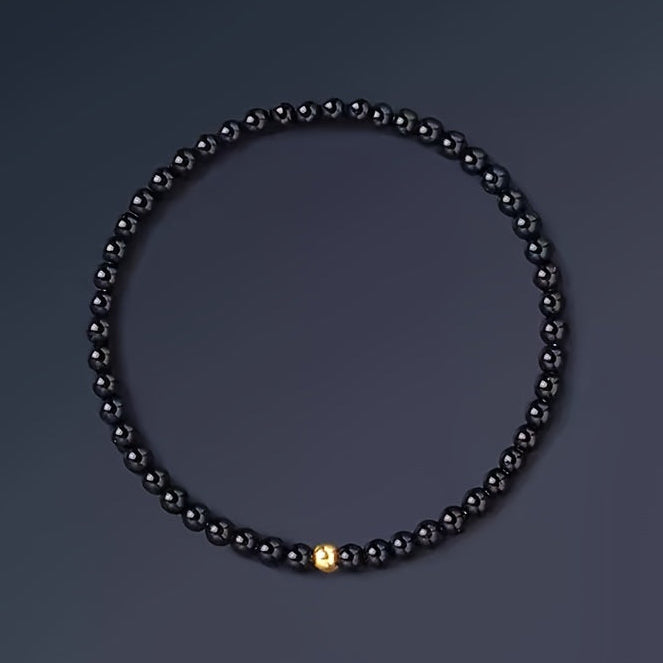 Elegant Obsidian & Golden Bead Bracelet for Protection & Balance
