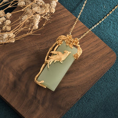 Chinese Style Palace Copper Gold Plated Flower & Bird Pendant - Spiritual Harmony & Prosperity Amulet