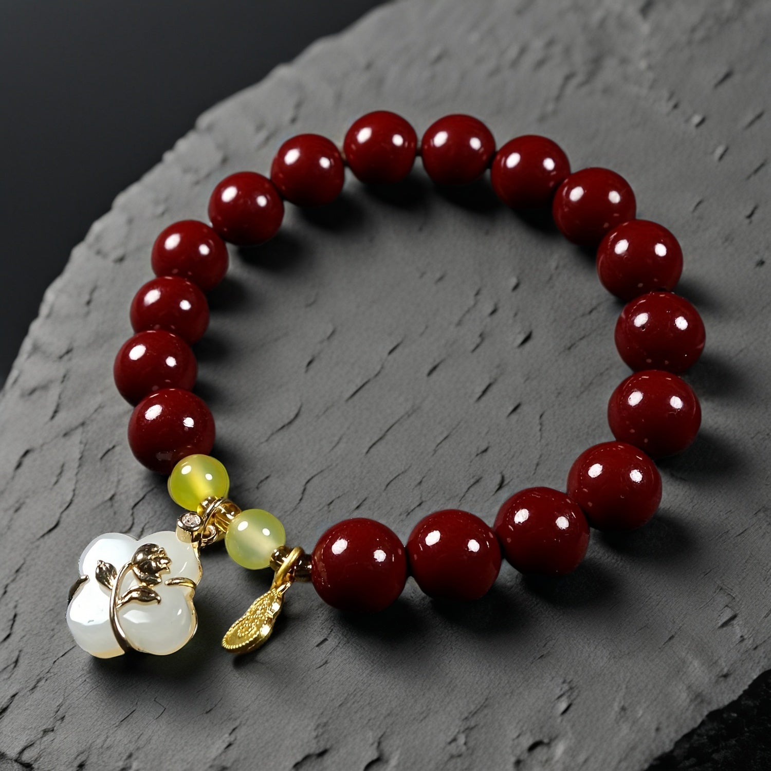 Exquisite Cinnabar Four-Leaf Flower Bracelet — Vitality, Harmony & Good Fortune Energy Jewelry
