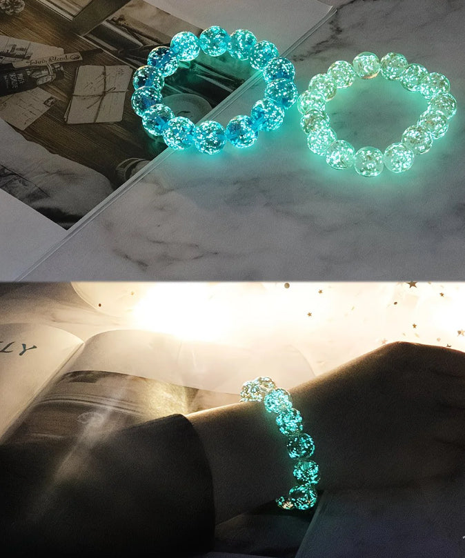 Luminous Firefly Bracelet  Glow-in-the-Dark Healing Jewelry  Bracelet Spiritual Healing Bead Bracelet, Luminous Glass Bead Stretch Bracelet for Women