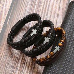 Mountain Spirit Men's Beaded Bracelet   Handcrafted Stone & Steel Strength woven Bracelet Easter Birthday Christmas Bracelet