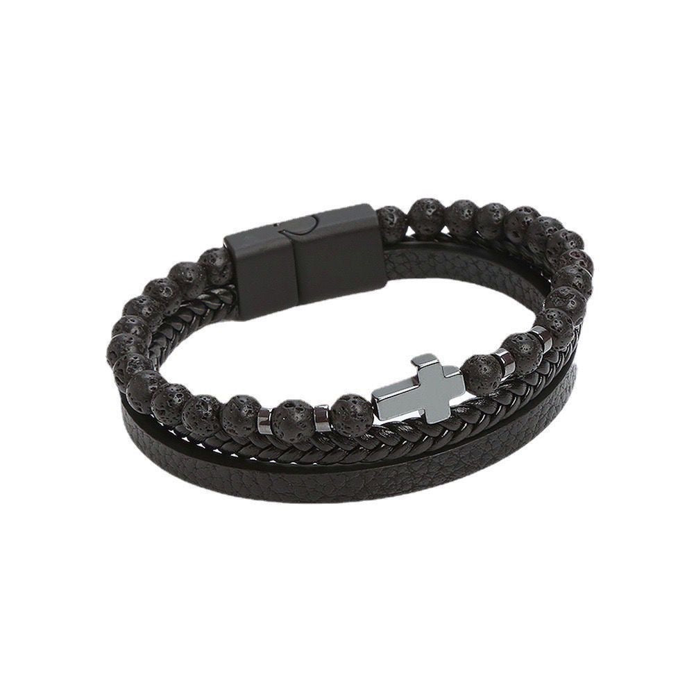 Mountain Spirit Men's Beaded Bracelet   Handcrafted Stone & Steel Strength woven Bracelet Easter Birthday Christmas Bracelet