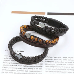 Mountain Spirit Men's Beaded Bracelet   Handcrafted Stone & Steel Strength woven Bracelet Easter Birthday Christmas Bracelet