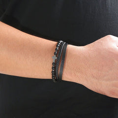 Mountain Spirit Men's Beaded Bracelet   Handcrafted Stone & Steel Strength woven Bracelet Easter Birthday Christmas Bracelet