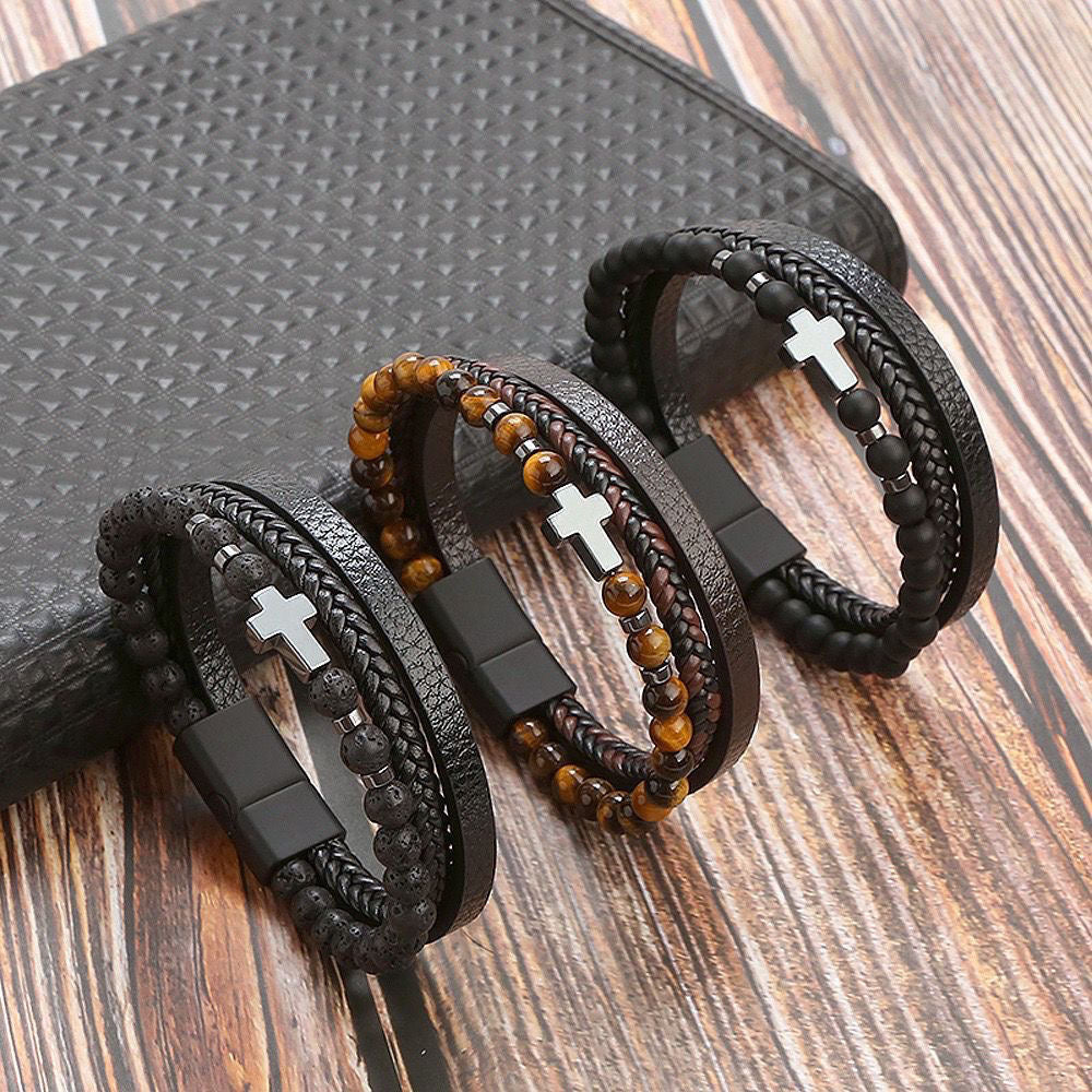 Mountain Spirit Men's Beaded Bracelet   Handcrafted Stone & Steel Strength woven Bracelet Easter Birthday Christmas Bracelet