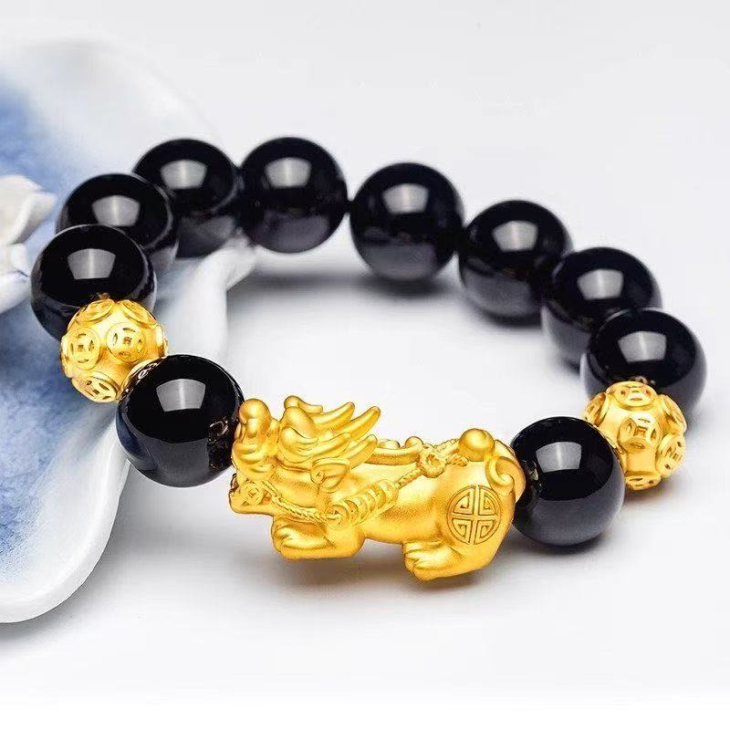 Feng Shui Wealth Bracelet  Ultimate Prosperity Armor for Men Women Pixiu and black obsidian. It brings prosperity, offers protection, attracts good fortune and repels evil spirits